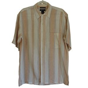 Bruno Shirt‎ Mens Medium Peach Striped 100% Linen Button Up Summer Beach Camp
